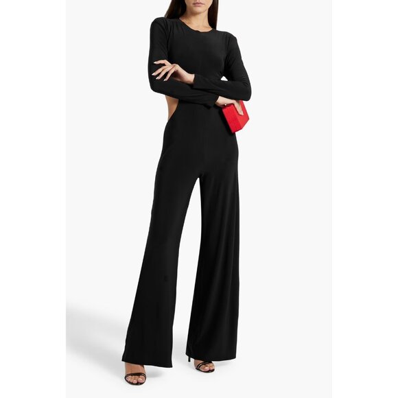 Norma Kamali Black Open-Back Stretch-Jersey Wide-Leg Jumpsuit - XS / FR 34 - Picture 11 of 15